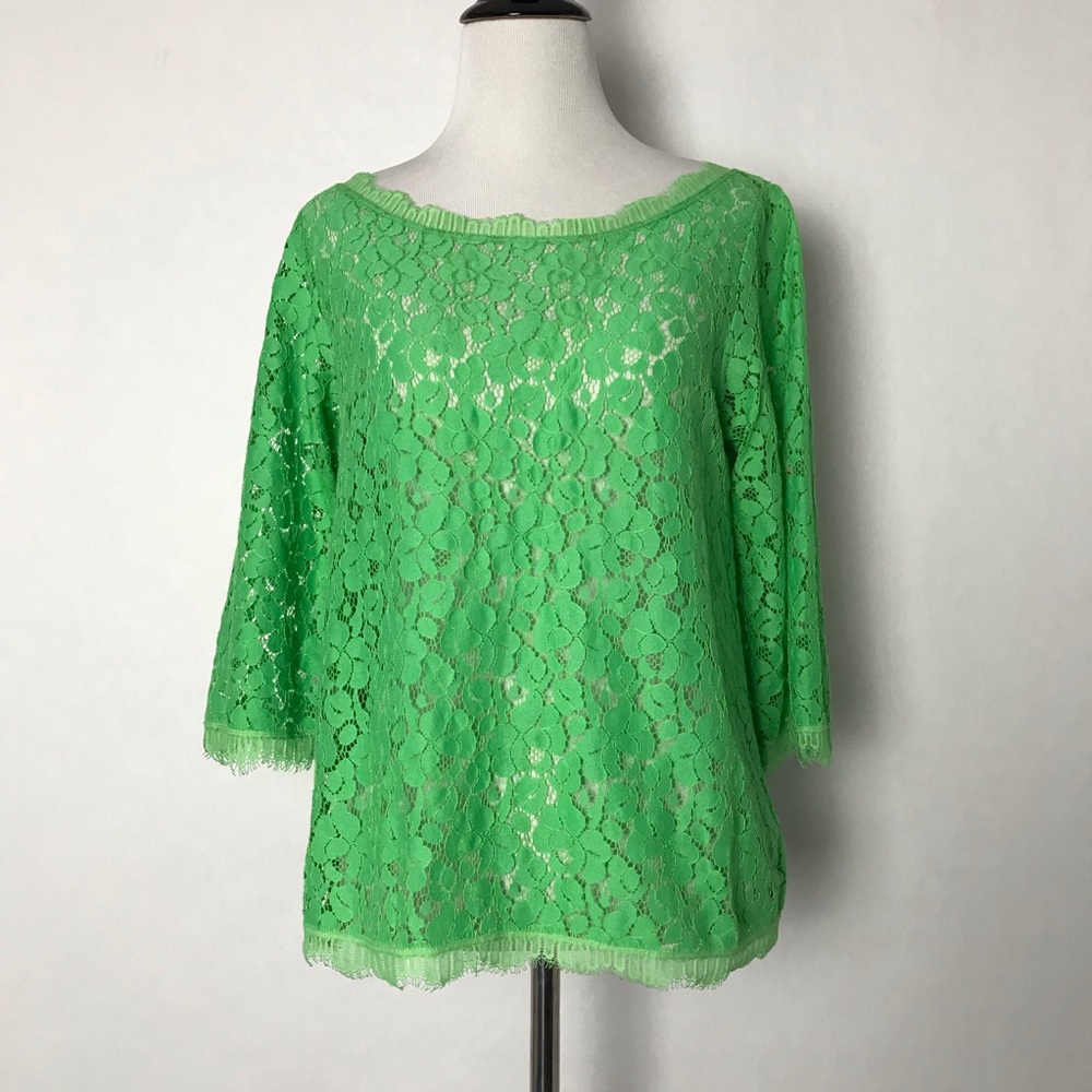 Anthropologie Weston Wear Green Size Small Women’s Scoop Neck Lace Top